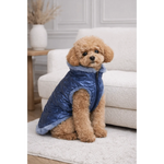 Blue quilted dog vest aura with soft fur trim and zintegrowane podpięcie smyczy in pikowana tkanina premium
