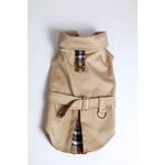 Beige oxford classic trencz dla psa with plaid trim wool lining and brass hardware dog vest in trench coat style