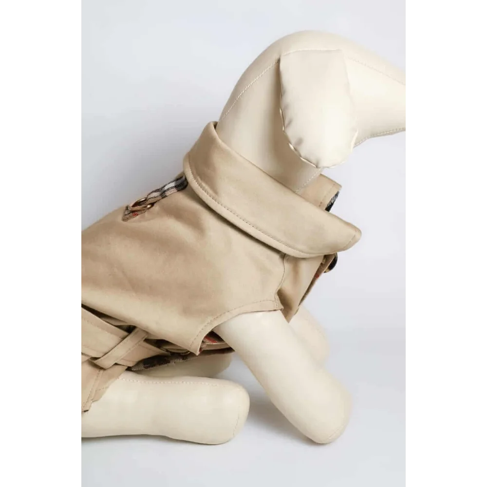 Beige oxford classic trencz dla psa wool-lined trench coat vest with collar and adjustable straps for dogs