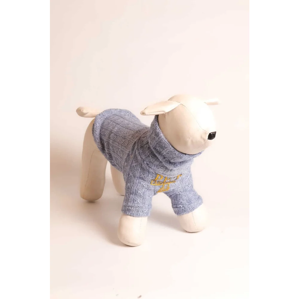 Soft light blue knitted wool sweater with wywijany golf and gold embroidery for psa pet fashion etoile
