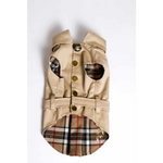 Beige oxford classic trencz dla psa with wool lining heart cutouts plaid interior and gold-tone buttons