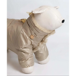 Beige kombinezon dla psa with detachable high-tech microfiber hood and faux fur trim with gold-tone hardware