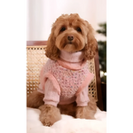 Fluffy light pink knitted sweater with textured tweed pattern and soft fleece trim in zestaw 2w1 dla psa from naturalnej wełny