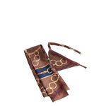 Brown silk scarf with gold and navy blue chain-link pattern from riviera set jedwabne apaszki dla psa and human