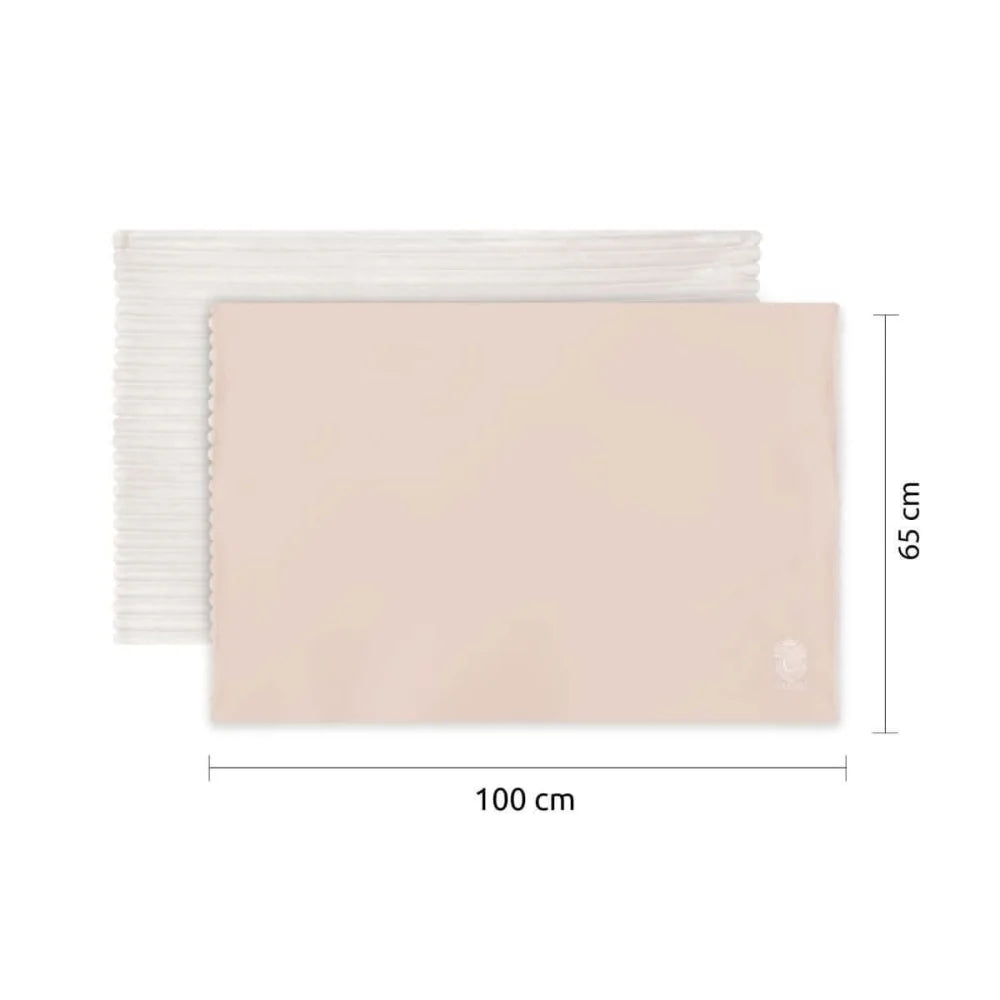 Beżowa prostokątna plastikowa teczka, 100 cm szerokości i 65 cm wysokości.