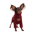 Maroon bluza dla psa with gold buttons and pet fashion embroidery made with mikropolarem alpejskim and velvet