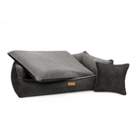 Dark gray plush legowisko ancona grey with honeycomb-patterned blanket and matching cushion for pets