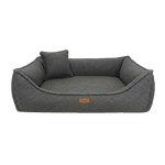 Legowisko belluno boucle dark to szare legowisko dla psa z miękką tkaniną boucle dark grey i brązową skórzaną metką