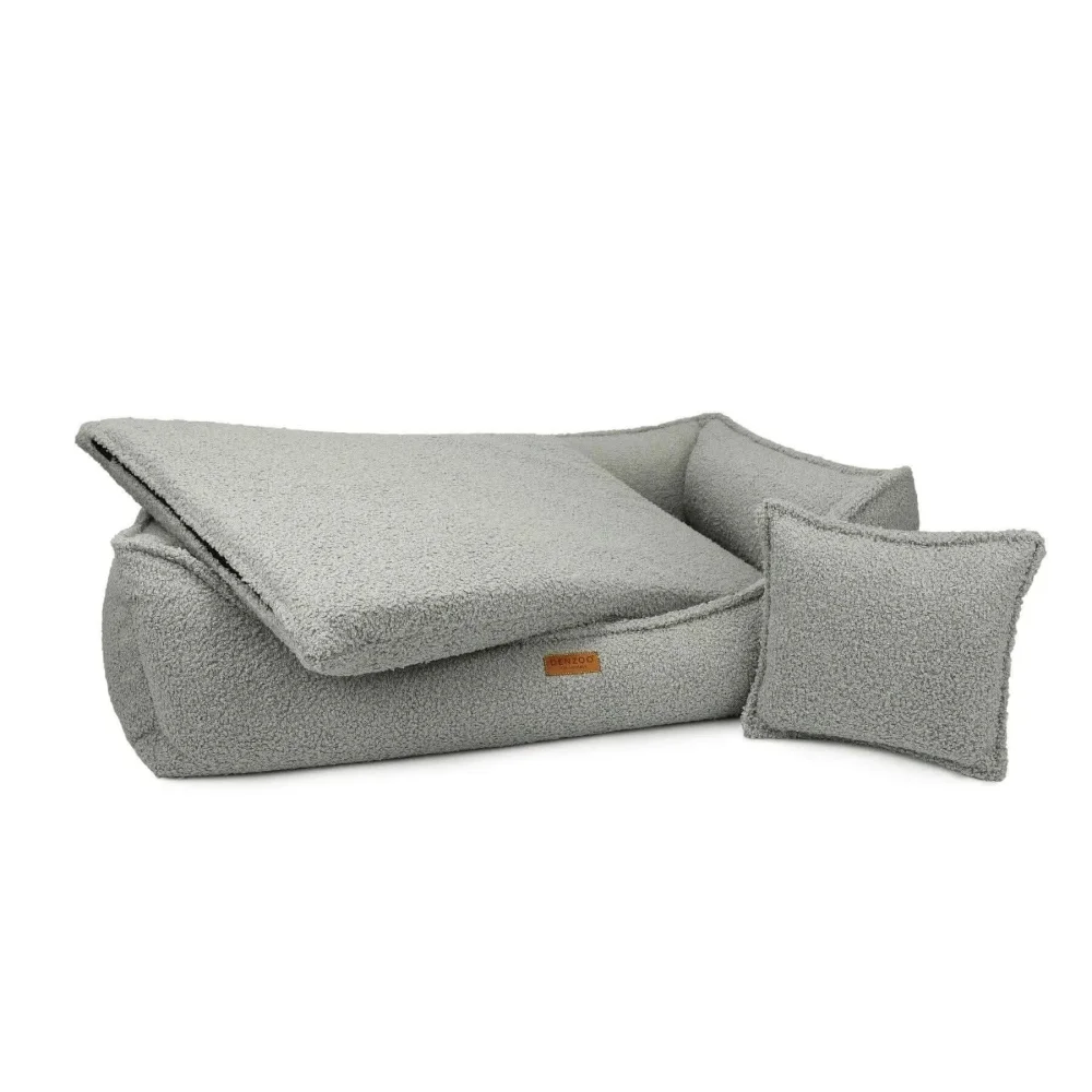 Legowisko belluno boucle light grey to szare pluszowe legowisko dla psa z miękką tkaniną boucle i dopasowaną poduszką
