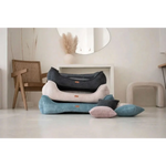 Stacked corduroy pet beds legowisko milano black in soft gray cream and teal with matching accent pillows