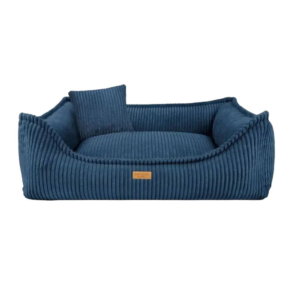 Navy blue corduroy dog bed with matching pillow legowisko milano navy for comfortable pet rest