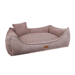Cozy mauve-colored corduroy dog bed with matching pillow and stitched detailing in legowisko milano rose design