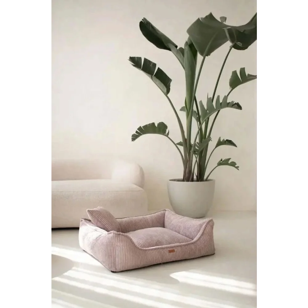 Legowisko milano rose miękki różowy różowy korduroowy legowisko dla psa z podniesioną krawędzią i poduszką