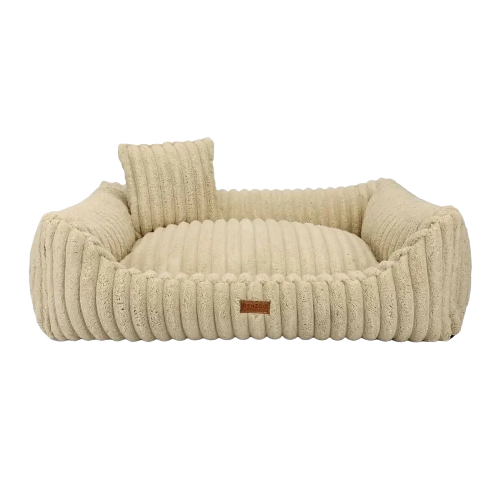 Kremowe legowisko palermo beige z szorstkim materiałem sztruksowym i dopasowaną poduszką