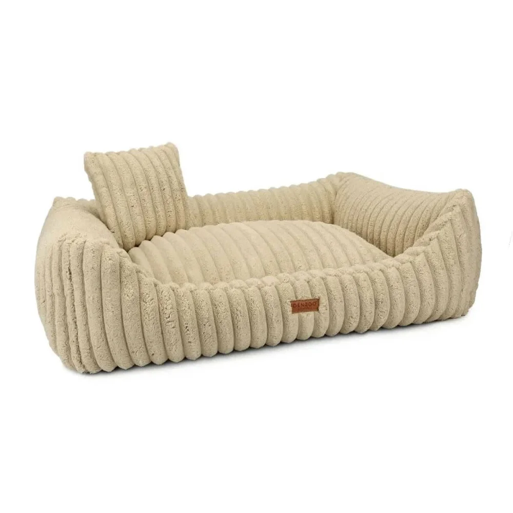 Beżowe legowisko Palermo beige z materiału sztruksowego z dopasowaną poduszką dla zwierząt