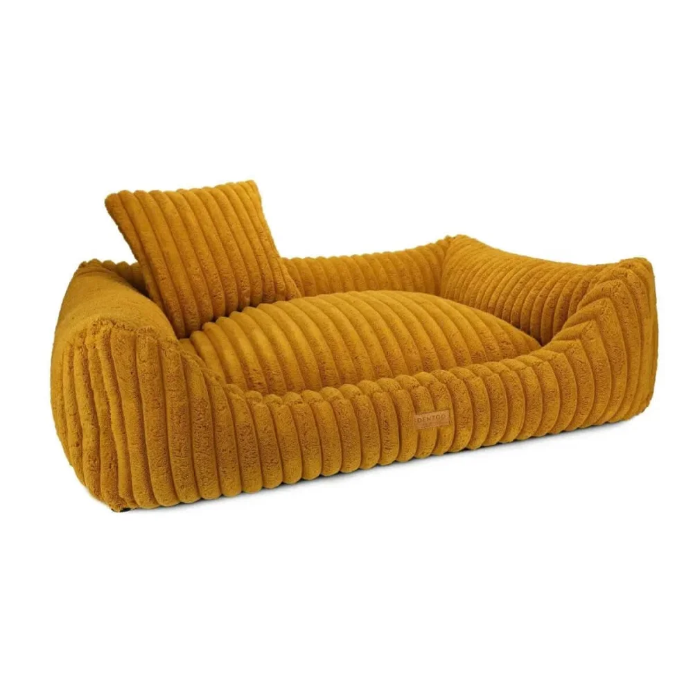 Legowisko palermo mustard to ciepłe musztardowe legowisko z corduroy z pasującą poduszką dla zwierząt