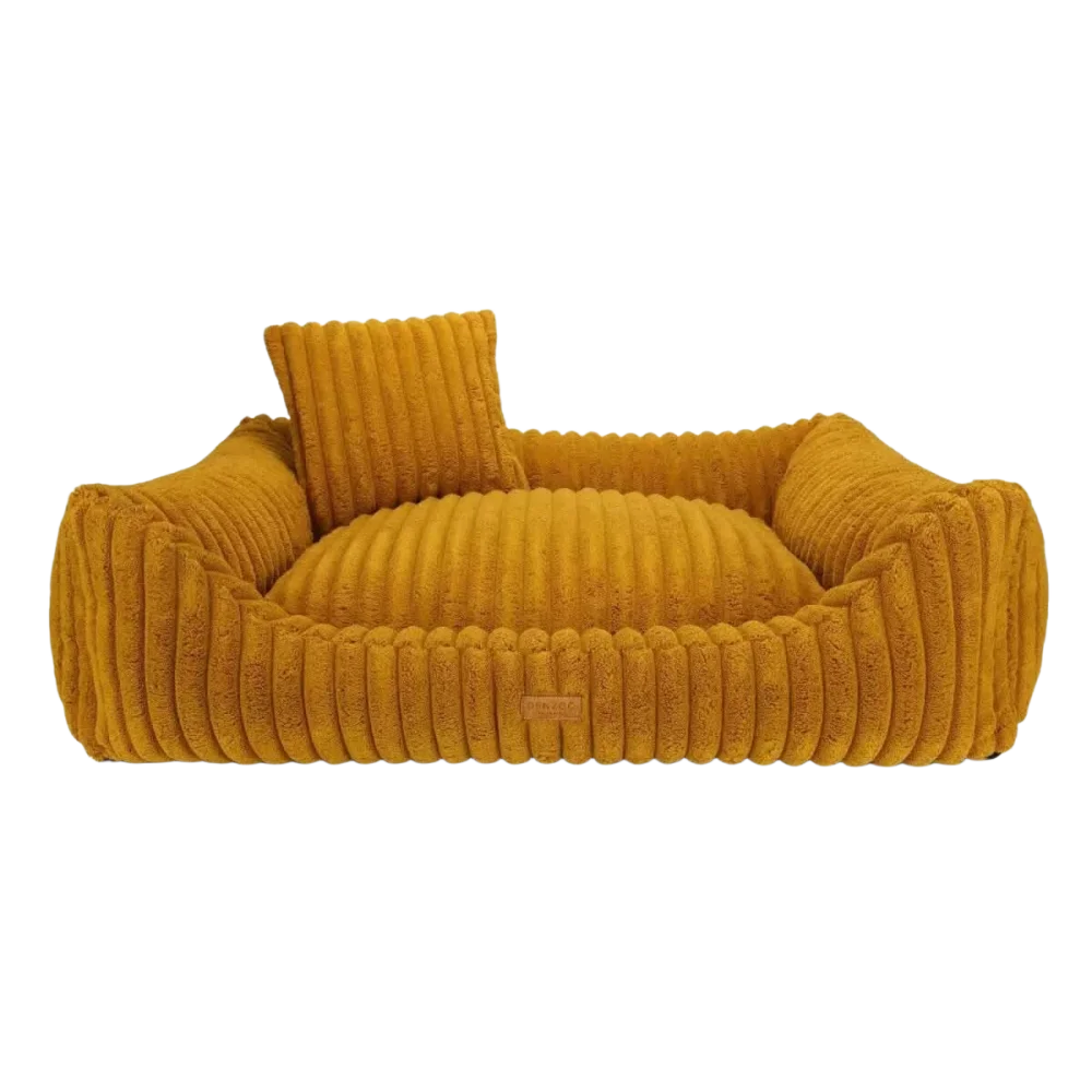 Legowisko Palermo mustard to ciepłe musztardowe legowisko z sztruksu z pasującą poduszką dla psa