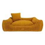 Legowisko Palermo mustard to ciepłe musztardowe legowisko z sztruksu z pasującą poduszką dla psa