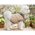 Biały maltese w beżowej kamizelce polo classic z bawełny i wełny inspirowany modą premium widok od tyłu