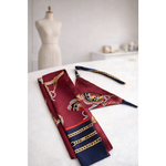 Maroon silk scarf from riviera set with bold butterfly gold chain pattern navy edges jedwabne apaszki dla psa