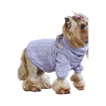 Lavender knitted wool sweater with scalloped pattern and gold buttons for small dogs chroni szyję pupila pet fashion etoile