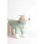 Mint green wool cable knit dog sweater with gold embroidery designed for pet fashion etoile dla psa