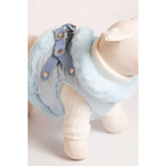 Light blue faux fur dog vest with szelki bezuciskowe featuring okucia pokryte 24k gold metal hardware