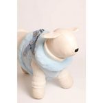Light blue faux fur szelki bezuciskowe dog vest with adjustable denim straps and okucia pokryte 24k gold