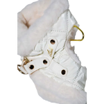 White quilted szelki bezuciskowe dog harness with cream faux fur trim and okucia pokryte 24k złotem hardware