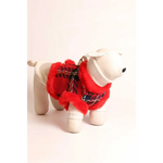 Red plaid sweterek z naturalnej wełny with fluffy red trim designed dla małych ras dogs