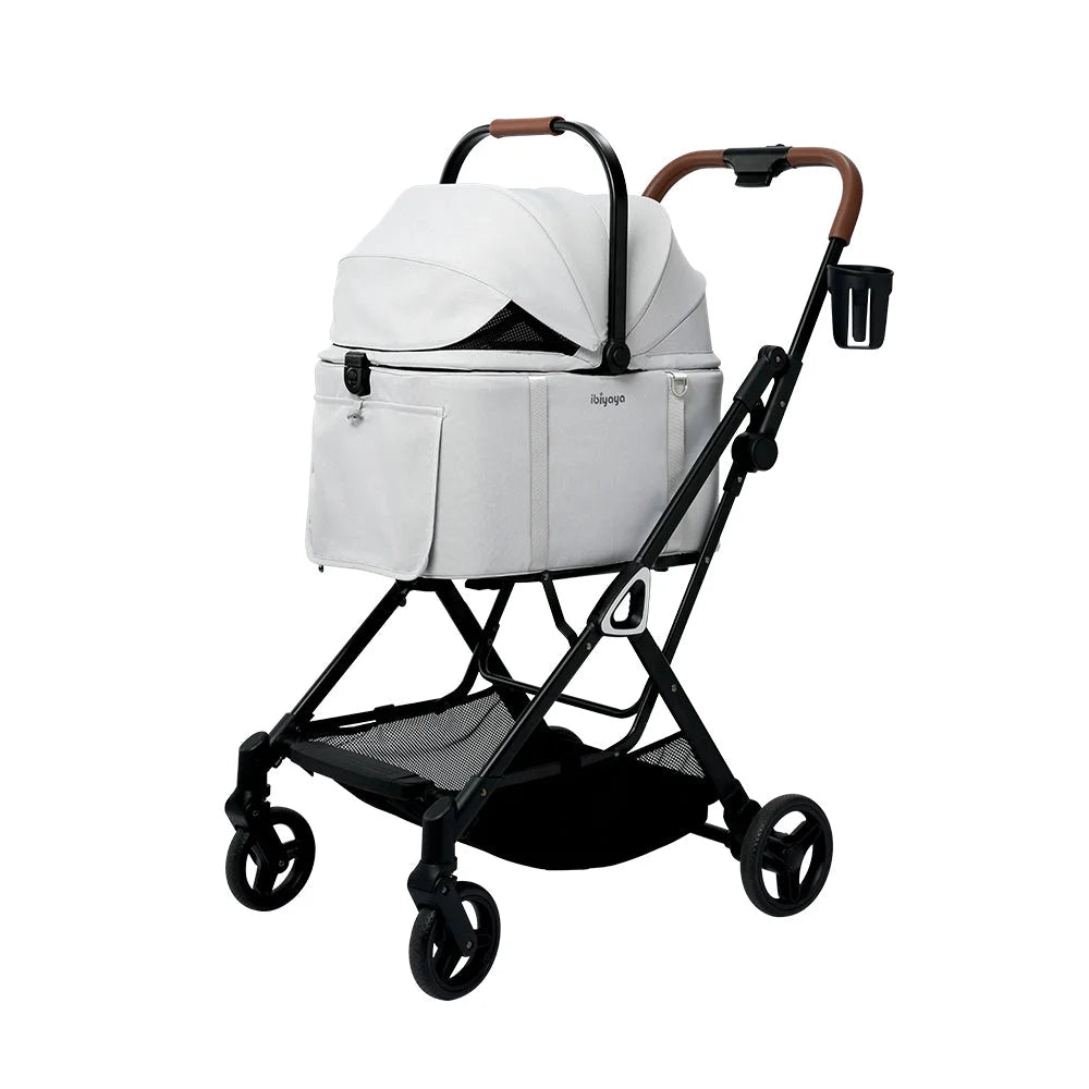 Wózek tinker silver gray ibiyaya biało-czarny z drewnianymi uchwytami premium produkty dla psa i kota