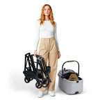 Wózek tinker silver gray ibiyaya ekskluzywne akcesoria dla psa i kota z szarą tkaniną i drewnianą rączką