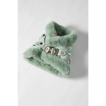 A zestaw 2w1 etolie anastazja mint green faux fur dog harness with light blue leather straps and gold hardware