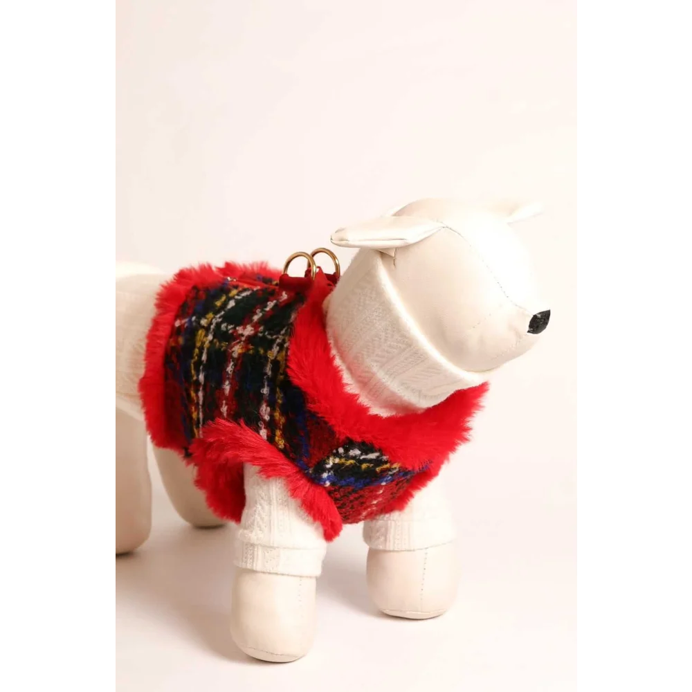 Red and multicolored plaid dog sweater with fringed edges from zestaw 2w1 dla psa sszelki sweterek szkocka krata czerwone with obwód klatki and obwód szyi measurements