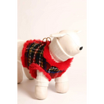 Red and multicolored plaid dog sweater with fringed edges from zestaw 2w1 dla psa sszelki sweterek szkocka krata czerwone with obwód klatki and obwód szyi measurements