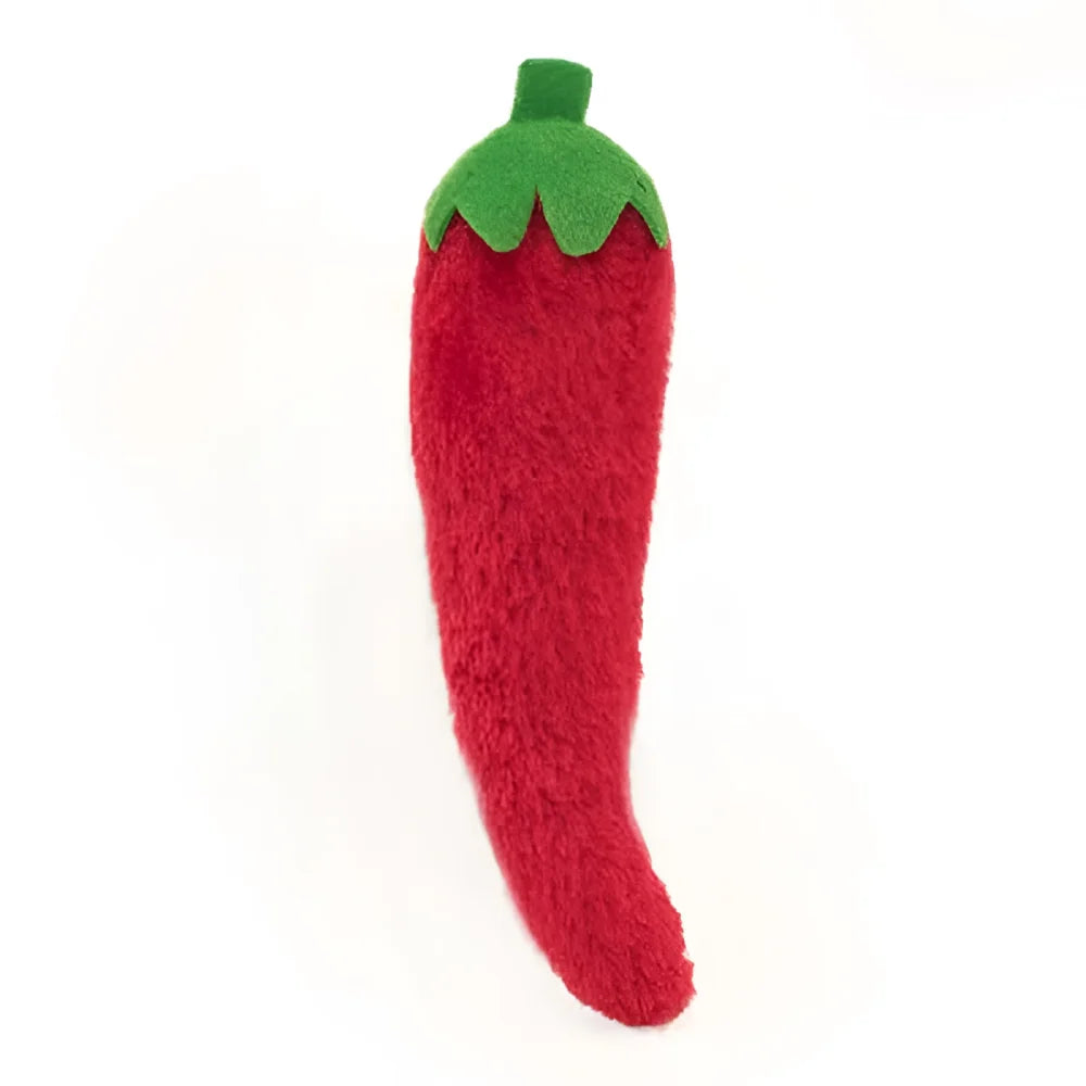 Pluszkowa czerwona papryczka chili z zieloną filcową łodyżką.